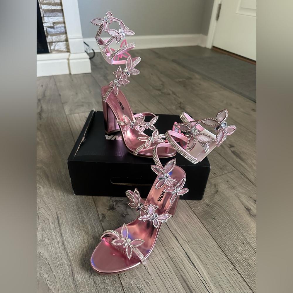 Fashion Nova Butterfly Pink Embellished Heels